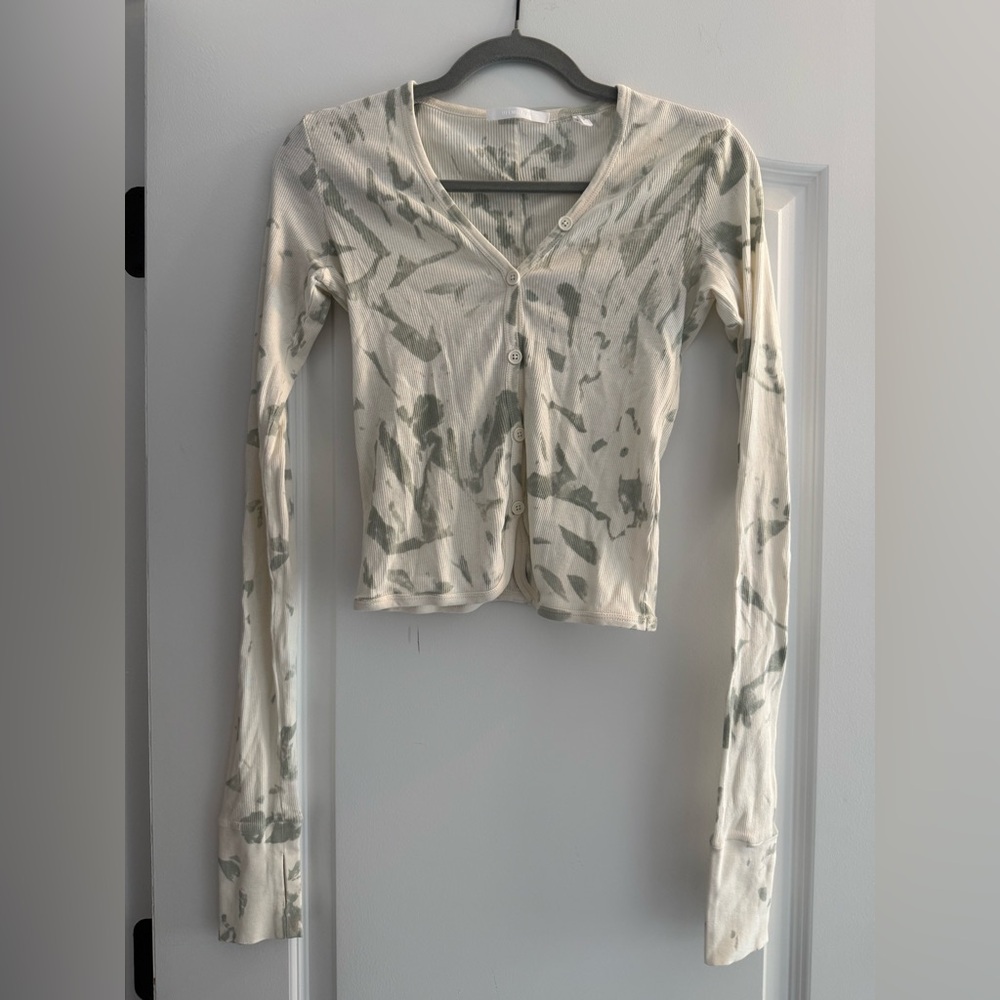 Helmut Lang Cream Button-Down Ribbed Top with Sage Wash